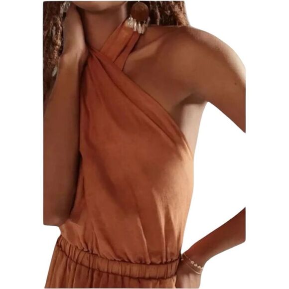 Anthropologie Cloth & Stone Burnt Orange Halter Linen Maxi Dress Size S NWT - Picture 4 of 12